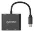 Manhattan USB-C to Dual HDMI & USB-A Adapter, Dual 4K@30Hz or Single 4K@60Hz, Power Delivery 100W, 480 Mbps (USB 2.0), Cable 15cm, Black