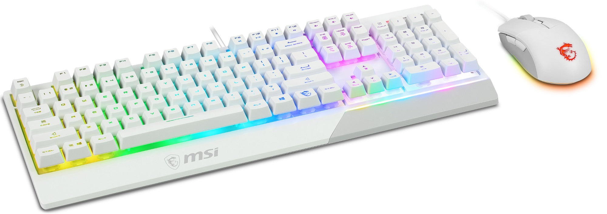 MSI VIGOR GK30 COMBO WHITE UK RGB MEMchanical Gaming Keyboard + Clutch GM11 WHITE Gaming Mouse ' UK Layout, 6-Zone RGB Lighting Keyboard, Dual-Zone RGB Lighting Mouse, 5000 DPI Optical Sensor, Center'