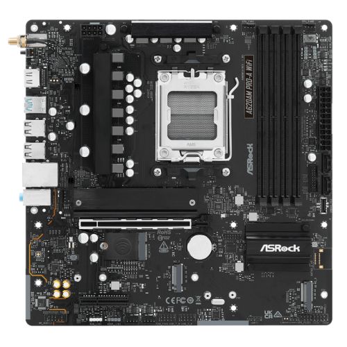 ASRock A620AM PRO-A WIFI AMD Socket AM5 Motherboard, 4 x DDR5 DIMM Slots, 1 x M.2 Socket (Key E), 2 x USB 3.2 Type-C, 2.5G LAN, 802.11axe Wi-Fi 6E Module, 1 x HDMI Port