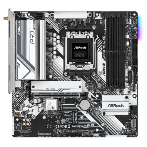 Asrock A620M PRO RS WIFI, AMD A620, AM5, Micro ATX, 4 DDR5, HDMI, DP, Wi-Fi 6E, GB LAN, PCIe4, RGB, 3x M.2