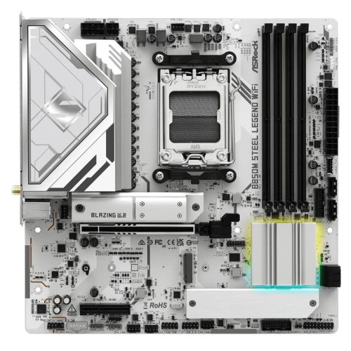 ASRock B850M Steel Legend WiFi AMD AM5 Socket Motherboard, Micro-ATX, 4x DDR5 Slots, 3x M.2 Sockets, 2x USB-C Port, Fitted I/O Shield, 2.5GbE LAN, Wi-Fi 7, 1x DisplayPort / 1x HDMI Port