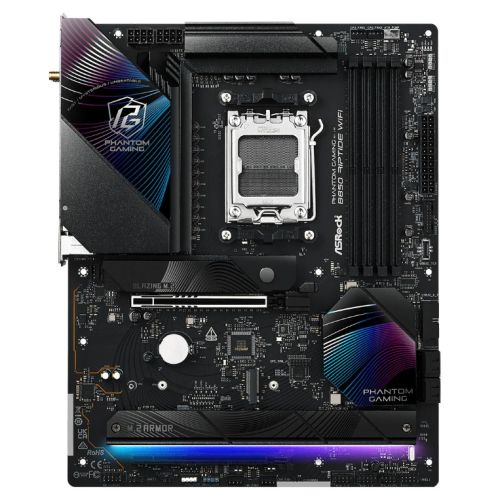 ASRock B850 Riptide WiFi PHANTOM GAMING AMD AM5 Socket Motherboard, ATX, 4x DDR5 Slots, 4x M.2 Sockets, 3x USB-C Port, Fitted I/O Shield, 2.5GbE LAN, Wi-Fi 7, 1x HDMI Port