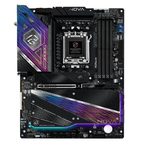 Asrock PHANTOM GAMING X870 Nova WiFi AMD Socket AM5 Motherboard, 4 x DDR5 DIMM Slots, 1 x Vertical M.2 Socket, 2 x USB4 Type-C, 5G LAN, 802.11be Wi-Fi 7 Module, 1 x HDMI Port