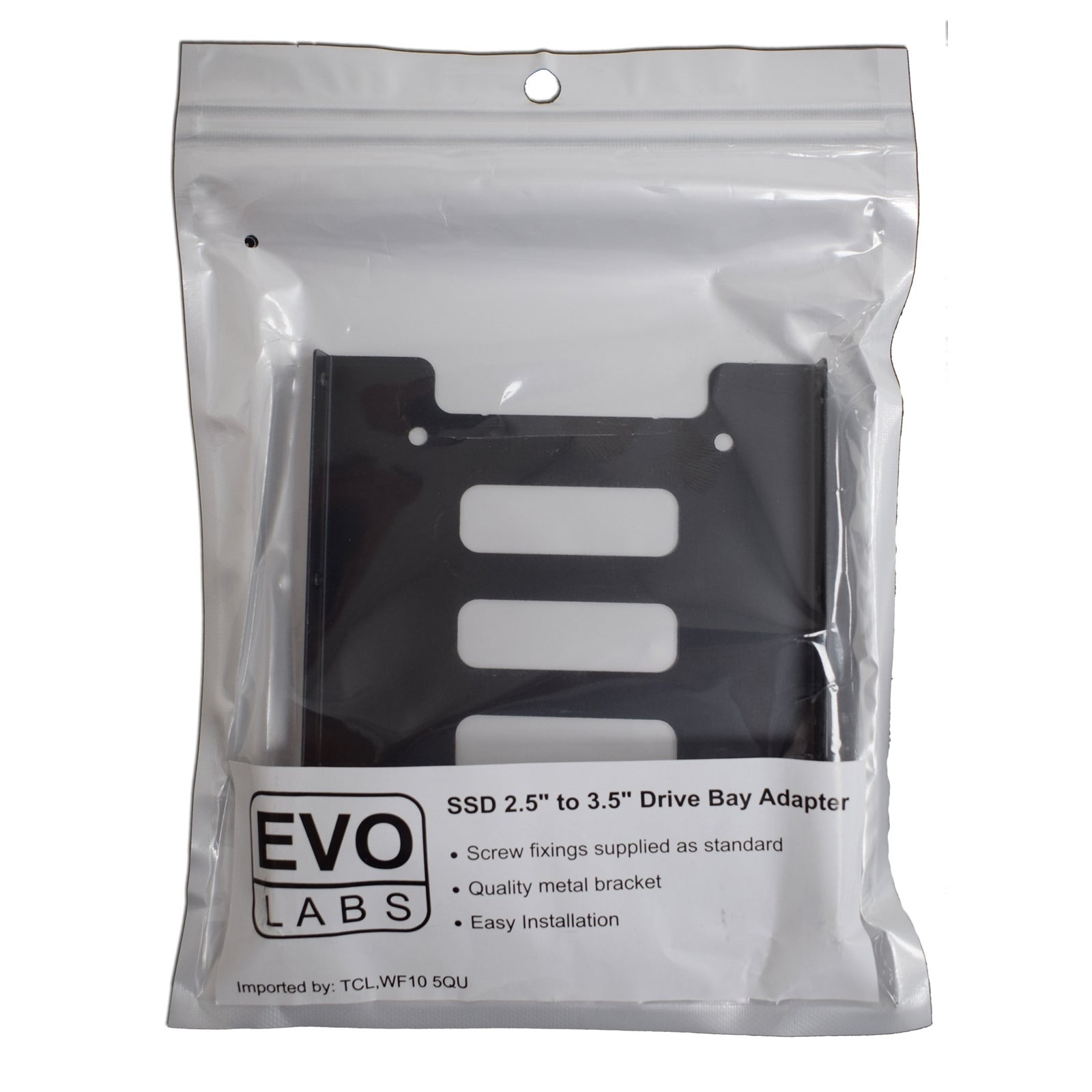Evo Labs metal 2.5 to 3.5 inch internal drive bay adapter for SSD and HDD installation in computer systems.