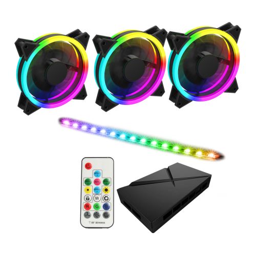 GameMax Addressable RGB 3-in-1 Kit with 3 Velocity Fans, 0.3m Viper LED Strip & PWM Fan Hub with RF Remote Control