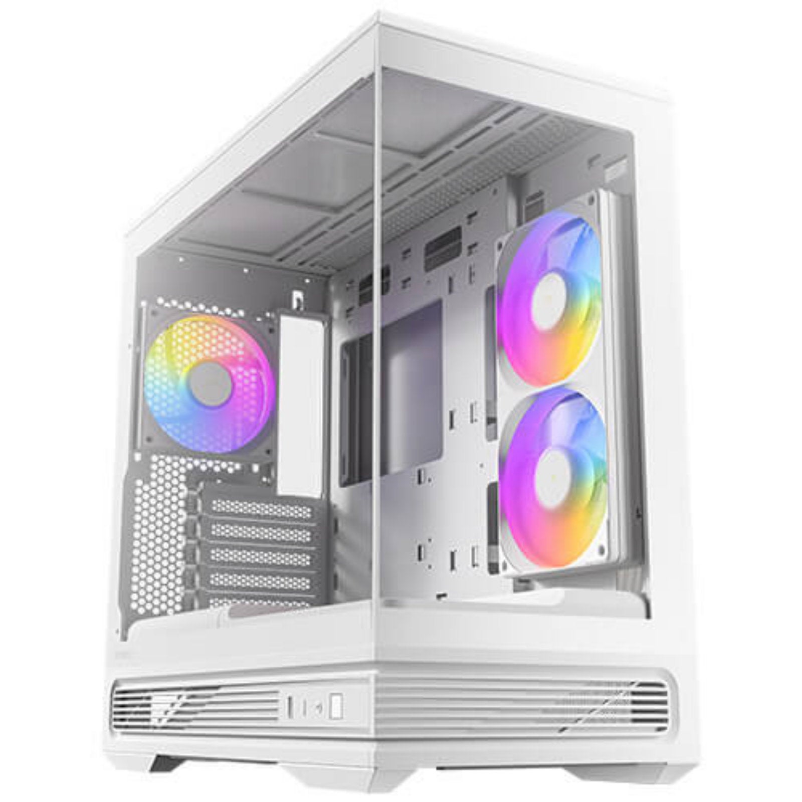 Antec Constellation C2M ARGB Micro-ATX PC case with white finish, panoramic tempered glass, ARGB fans, USB-C, and 360mm radiator support