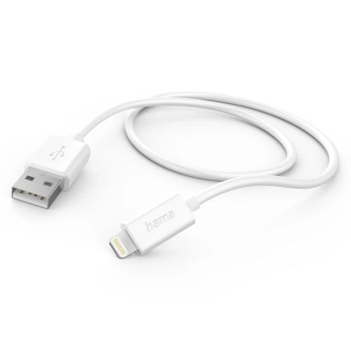 Hama Charging/Data USB-A to Lightning Cable, 480Mbps, 1 Metre, White, MFI Certified