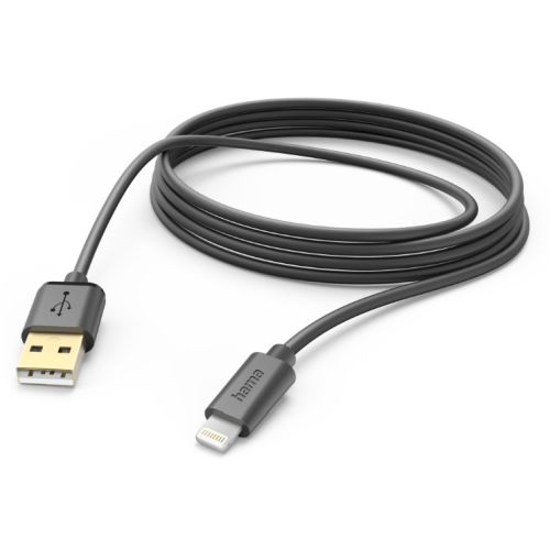 Hama Charging/Data USB-A to Lightning Cable, 480Mbps, 3 Metre, Black