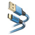 Hama Reflective USB-A to USB-C Quick Charging Cable, USB 2.0, Nylon Sheath, Gold-Plated, 1.5 Metre, Blue