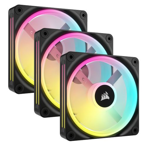 Corsair iCUE LINK QX120 12cm PWM RGB Case Fans (3 Pack), 34 RGB LEDs, Magnetic Dome Bearing, 2400 RPM, iCUE LINK Hub Included, Black