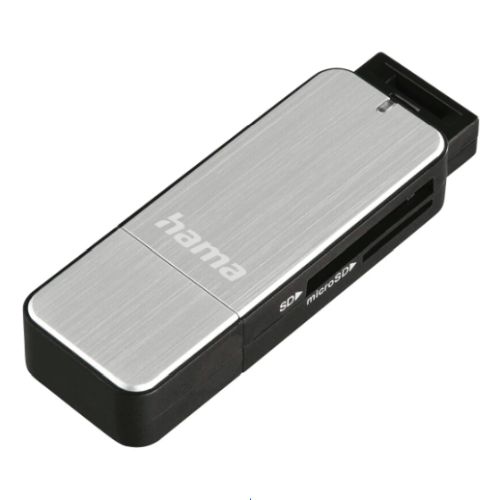 Hama External USB 3.0 Card Reader, SD/microSD, Silver, USB Powered