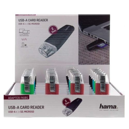 Hama External USB 2.0 Card Reader x24 Multipack, SD/microSD, Various Colours, Display Case