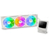 Thermaltake Retro 360 Ultra ARGB Sync AIO liquid cooler with triple 120mm ARGB fans, CRT-style LCD display, white color, supports Intel and AMD