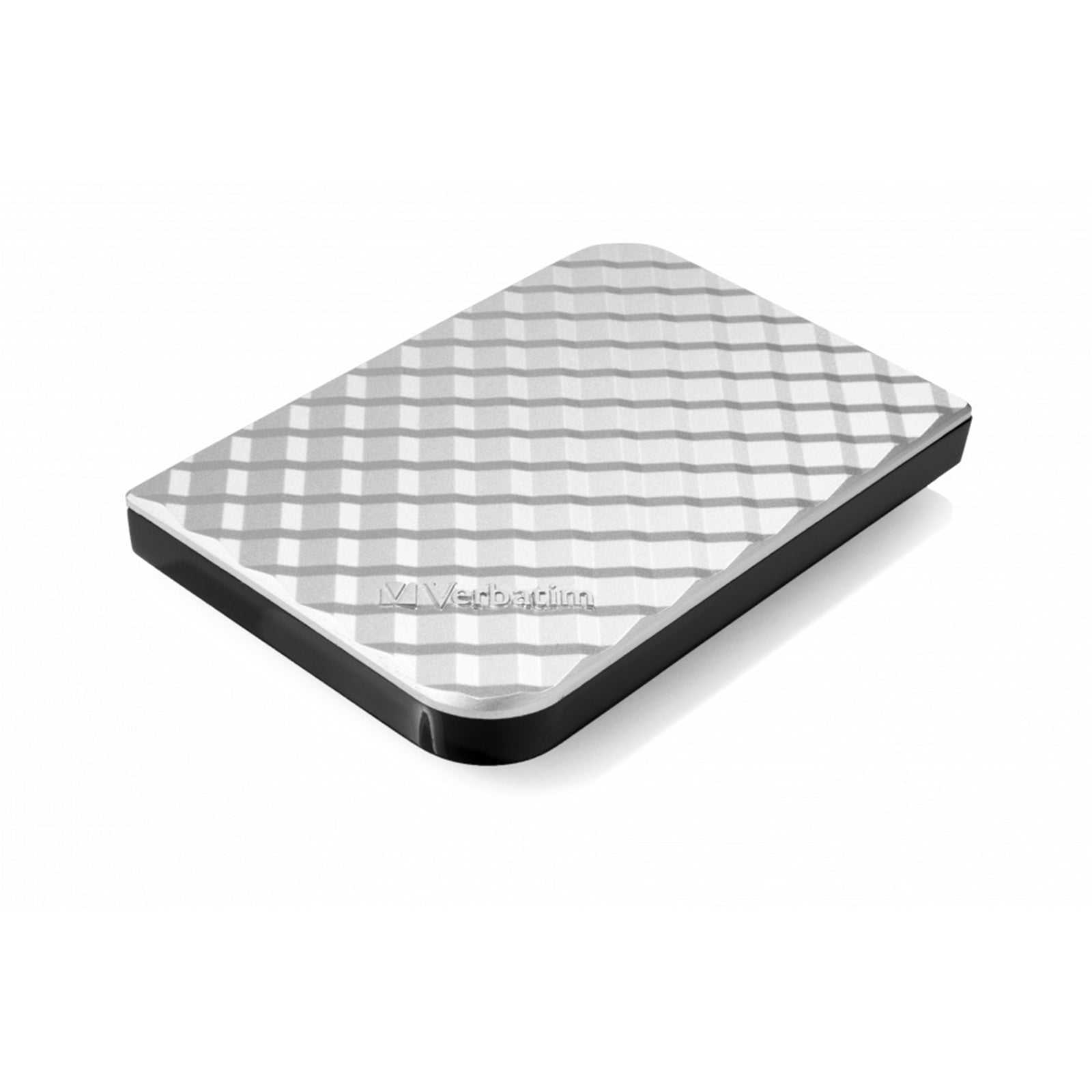 Silver Verbatim Store n Go 1TB USB 3.0 portable external hard drive with sleek design and compact size.