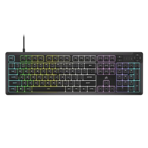 Corsair K55 CORE RGB Membrane Gaming Keyboard, USB, 10-Zone RGB, 12-Key Rollover, Dedicated Media Keys, 6 Macros