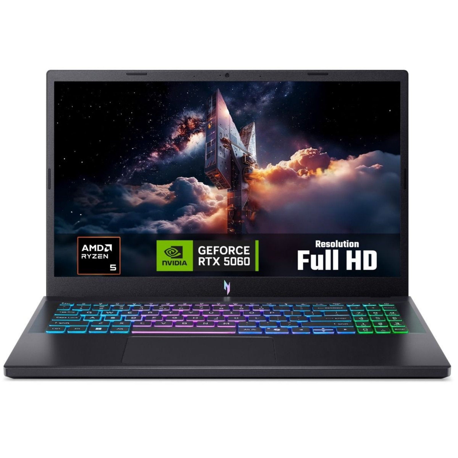 Acer Nitro V15 gaming laptop with 15.6-inch display, AMD Ryzen 5 processor, 16GB RAM, 512GB SSD, NVIDIA GeForce RTX 5060, Windows 11.