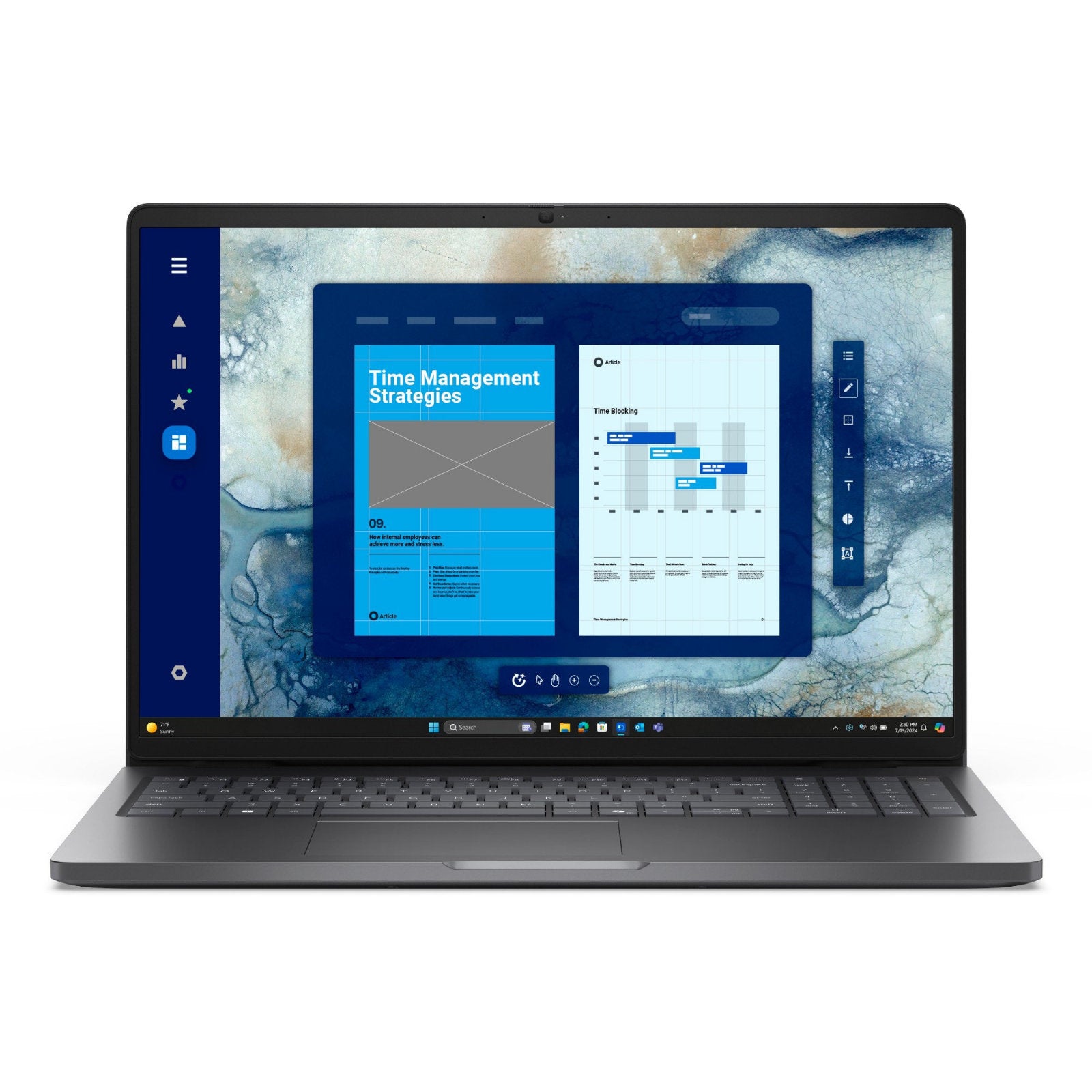 Dell Pro 16 laptop with 16-inch Full HD screen, Intel Core Ultra 5, 16GB RAM, 512GB SSD, Windows 11 Pro, on a desk.