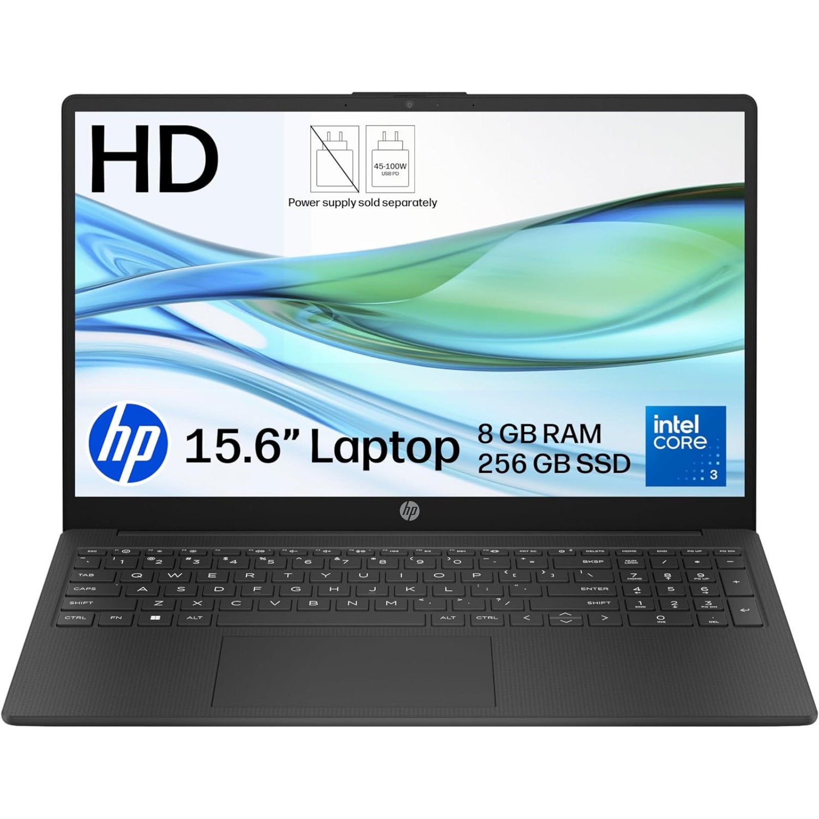 HP 15-fd1006sax Laptop, 15.6 Inch Screen, Intel Core 3-100U, 8GB DDR4 RAM, 256GB SSD, Intel Graphics, Windows 11 Home