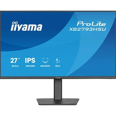 IIYAMA ProLite XB2793HSU-B1 27-inch IPS monitor with height adjustment, 120Hz refresh rate, HDMI, DisplayPort, and USB hub in black