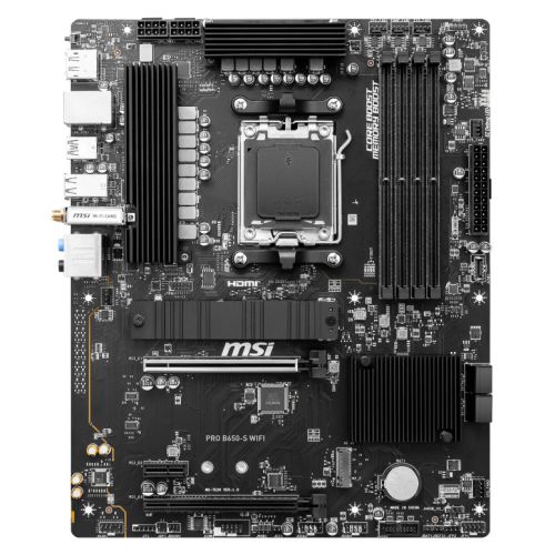MSI PRO B650-S WIFI, AMD B650, AM5, ATX, 4 DDR5, HDMI, DP, Wi-Fi 6E, 2.5G LAN, 2x M.2