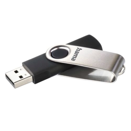 Hama Rotate 64GB USB 2.0 Memory Pen, Rotating Cap, Keyring, Black/Silver