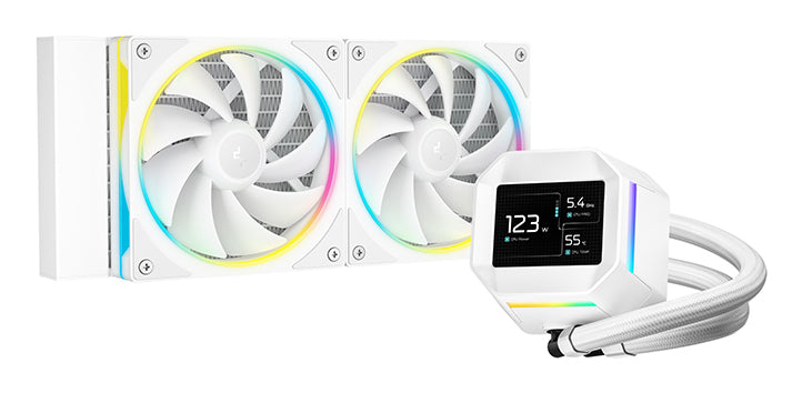 DeepCool LM240 White Liquid CPU Cooler with 2.4" IPS Display, 240mm AIO, Dual 120mm ARGB Fans, Anti-Leak Technology, PWM Pump, Intel LGA 1851/1700 & AMD AM5 Compatible, White