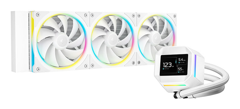 DeepCool LM360 Liquid CPU Cooler with 2.4" IPS Display, 360mm AIO, Triple 120mm ARGB Fans, Anti-Leak Technology, PWM Pump, Intel LGA 1851/1700 & AMD AM5 Compatible, White