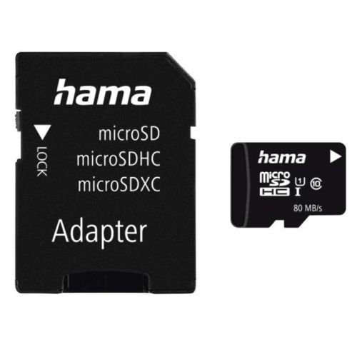 Hama 128GB MicroSDHC Card with SD Adapter, Class 10 UHS-I, Up to 80MB/s