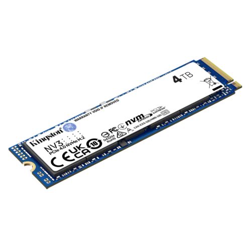 Kingston NV3 (SNV3S/4000G) 4TB NVMe SSD, M.2 Interface, PCIe Gen4, 2280, Read 6000 MB/s, Write 5000 MB/s, 3 Year Warranty