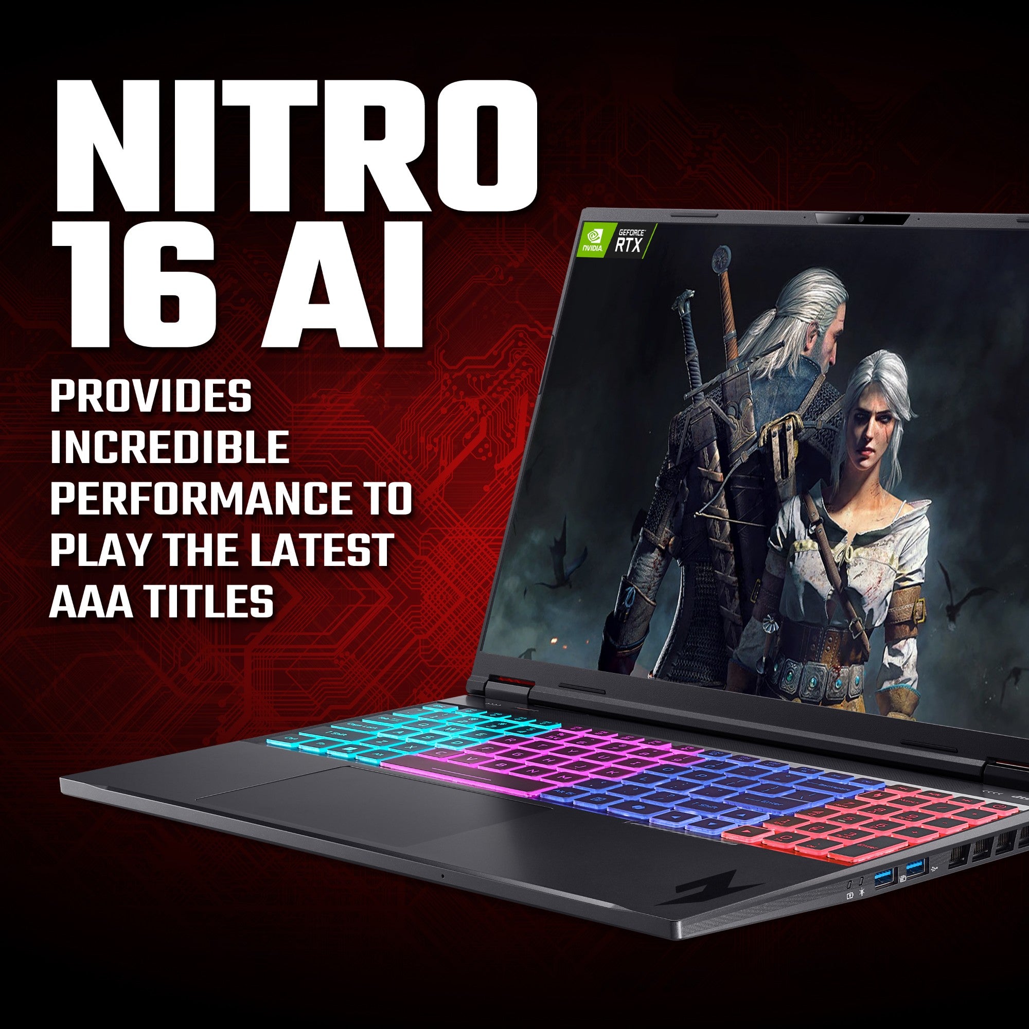 Acer Nitro 16 AI AN16-61 - AMD Ryzen AI 7 350, 16GB, 1TB SSD, NVIDIA GeForce RTX 5070Ti, 16" WQXGA, Windows 11 Gaming Laptop
