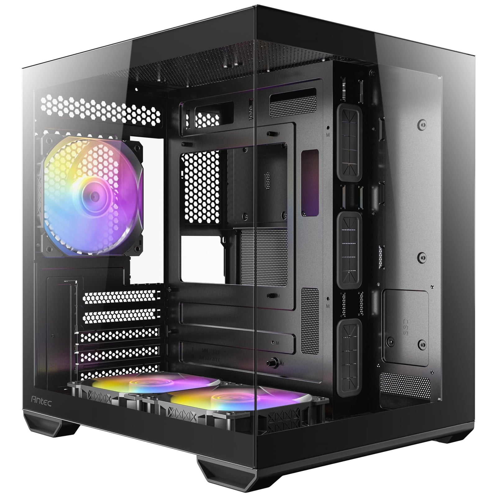 Antec CX60M ARGB Mini Tower Micro ATX Gaming Case, Black, Tempered Glass Panels, Dual Chamber Design, Vertical Cooling, Pre-Installed ARGB Fans, Water Cooling Support,