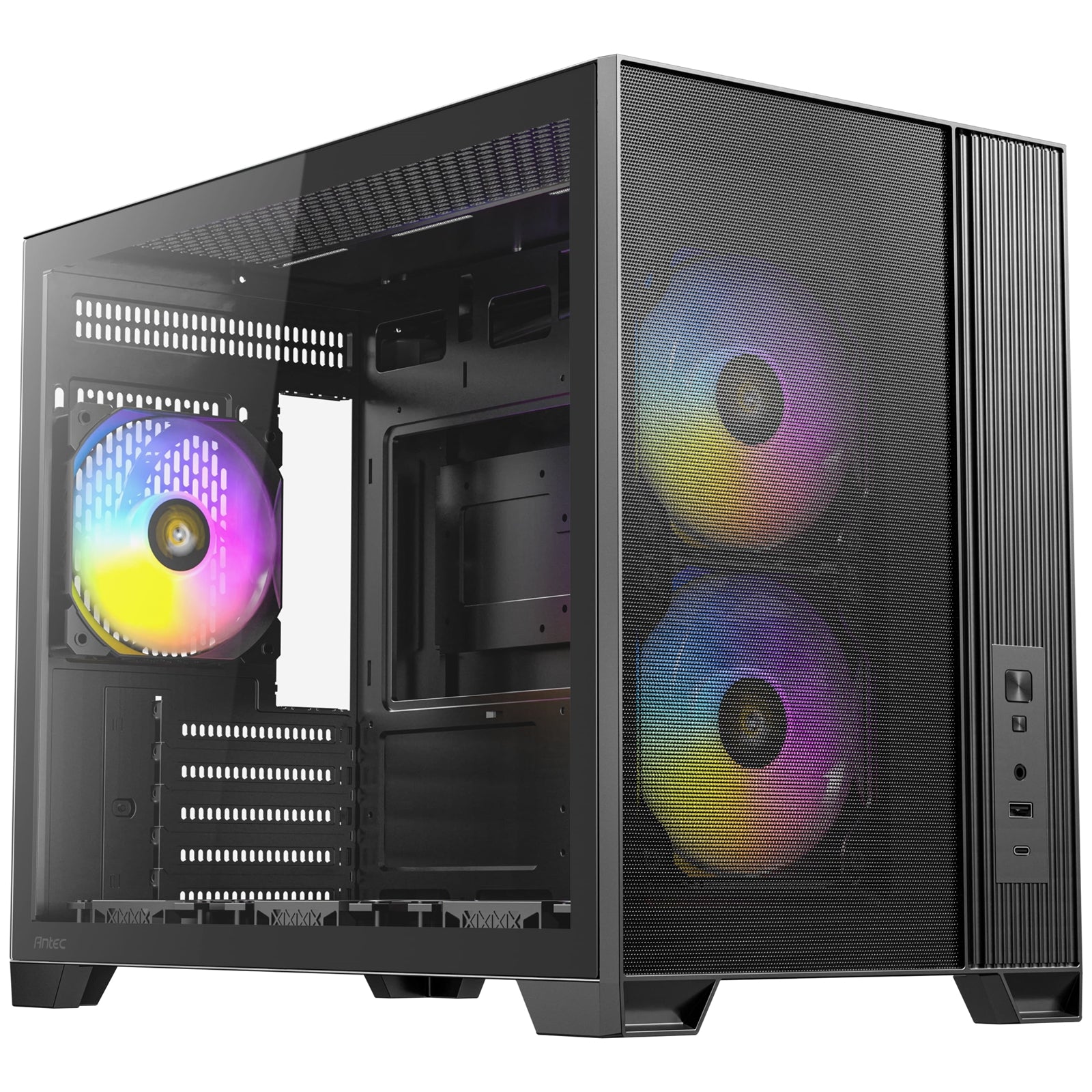Antec FLUX M  Mini Tower PC Case - Tempered Glass, Steel/Plastic, 6 PWM Fans, USB-C, Mirco-ATX/ITX Compatibility