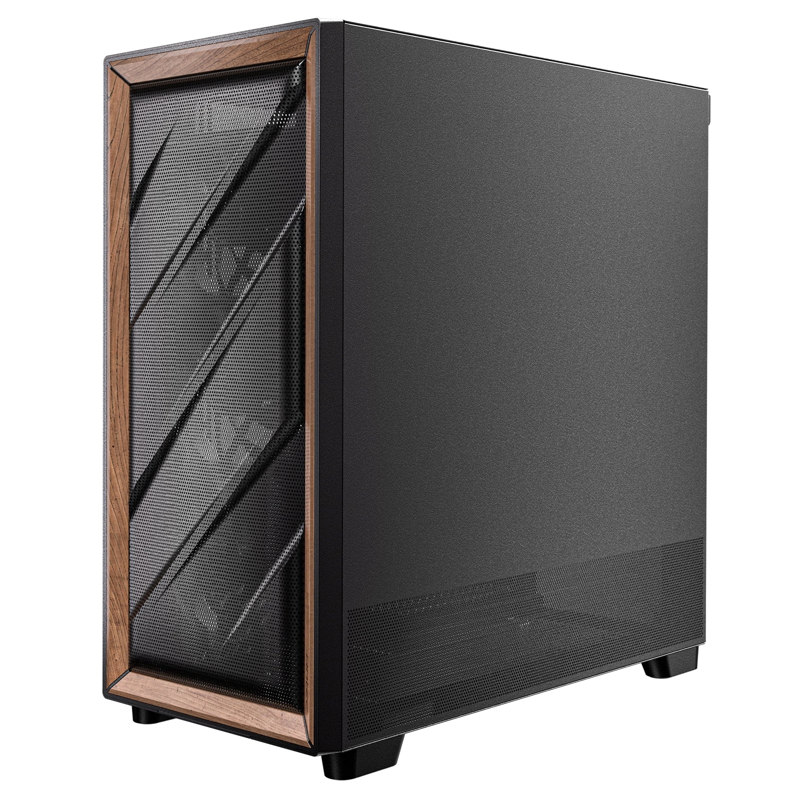 Antec FLUX Mid Tower PC Case - Tempered Glass, Black/Wood, 5 PWM Fans, USB-C, E-ATX/ATX/mATX/ITX Compatibility - North East Peripherals Ltd