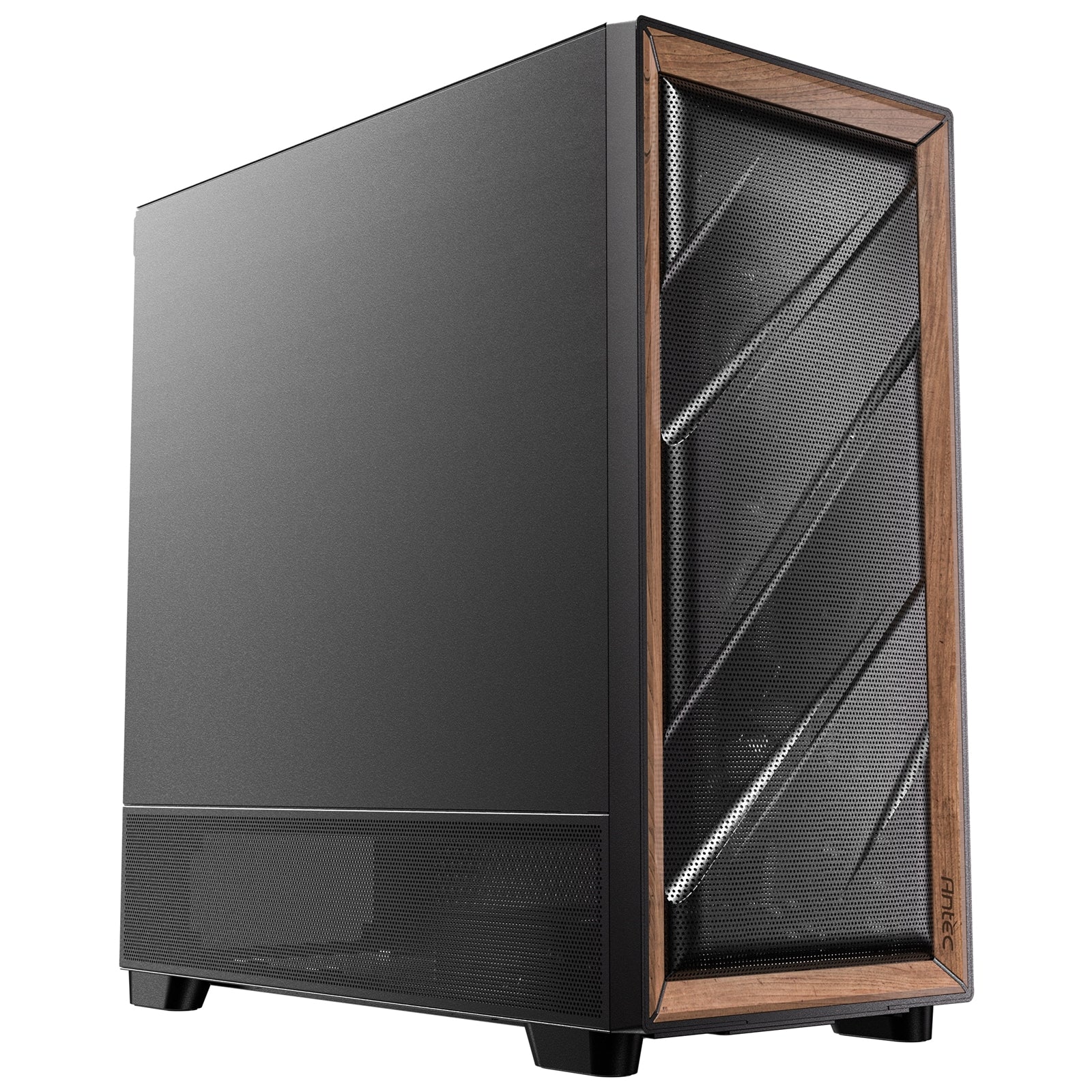 Antec Flux SE Full Tower PC Case with Solid Side Panel, Black/Wood, 5x Pre-Installed Fans, USB Type-C, E-ATX/ATX/mATX/mITX Compatibility