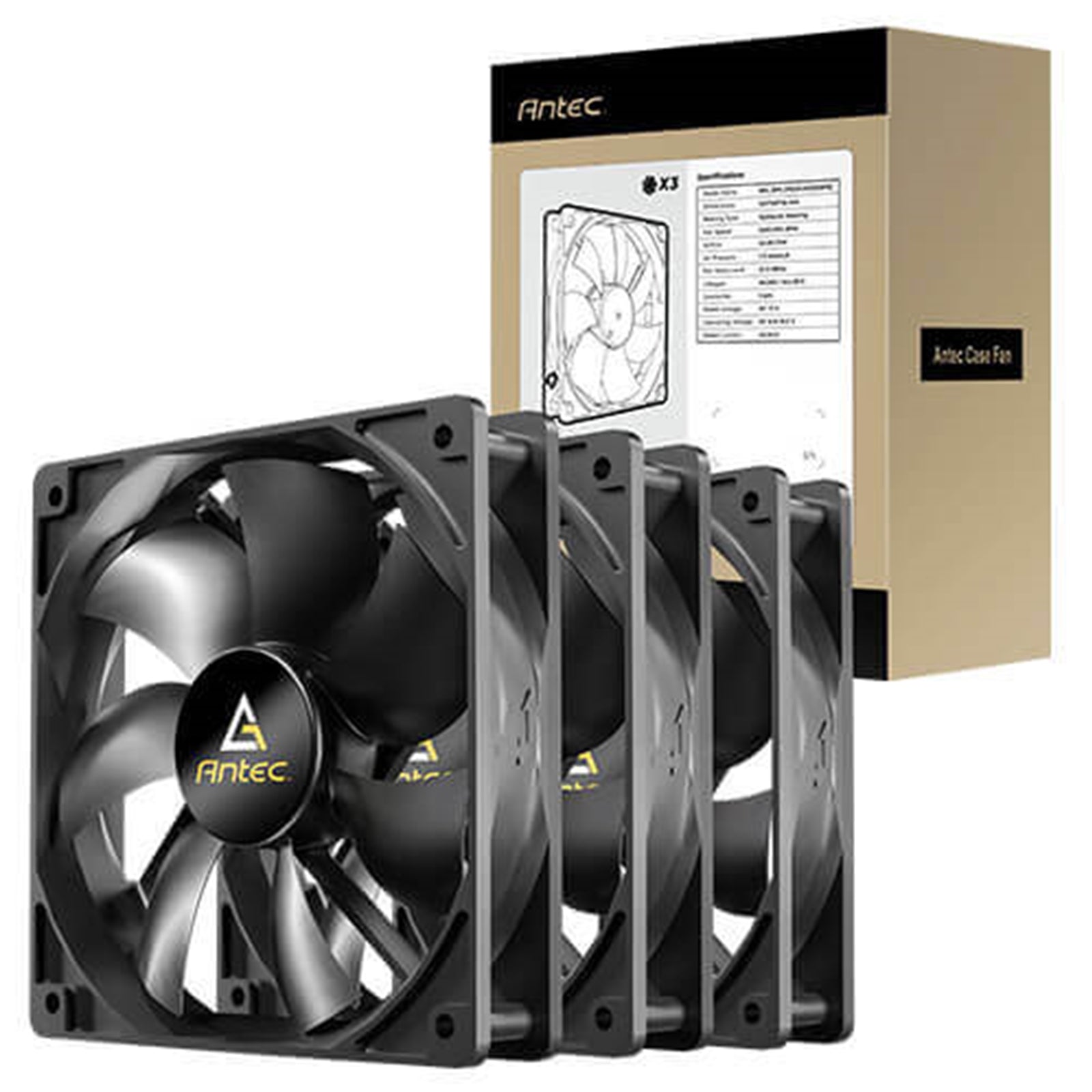 Antec N12 120mm Case Fan, 3 Pack, Hydraulic Bearing, 1200 RPM, Black
