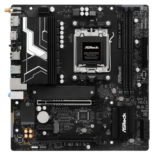 ASRock B850M-X WiFi AMD AM5 Socket Motherboard, Micro-ATX, 2x DDR5 Slots, 2x M.2 Sockets, 1x USB-C Port, 2.5GbE LAN, Wi-Fi 6E, 1x DisplayPort / 1x HDMI Port