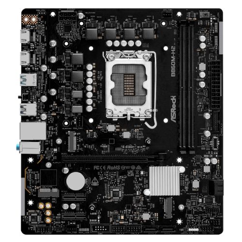 ASRock B860M-H2 motherboard with Micro ATX form factor, 2 DDR5 slots, 2 HDMI ports, Gigabit LAN, and 2 M.2 slots.