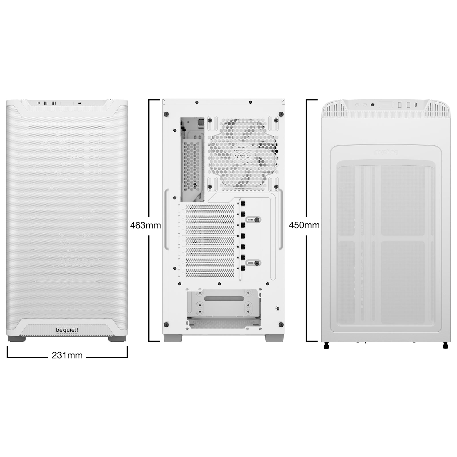 be quiet! Pure Base 501 Airflow White ATX Mid Tower Case with USB-A, USB-C, 2 x Pure Wings 2 140mm Black PWM Fans, Sleek Front Panel and Airflow Cover