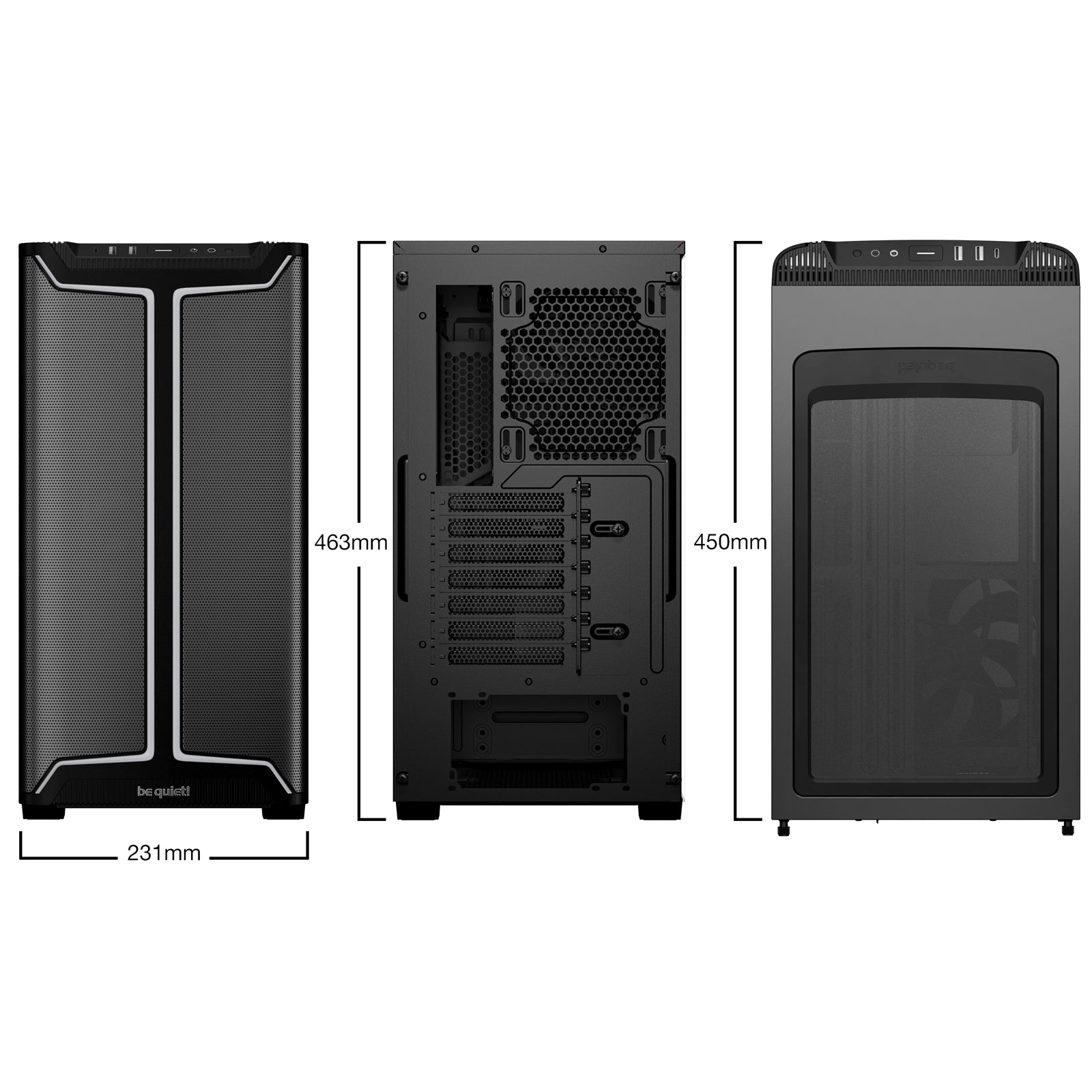 be quiet! Pure Base 501 DX Airflow Window Black ATX Mid Tower ARGB Case with USB-A, USB-C, 3 x Pure Wings 3 140mm Black PWM Fans