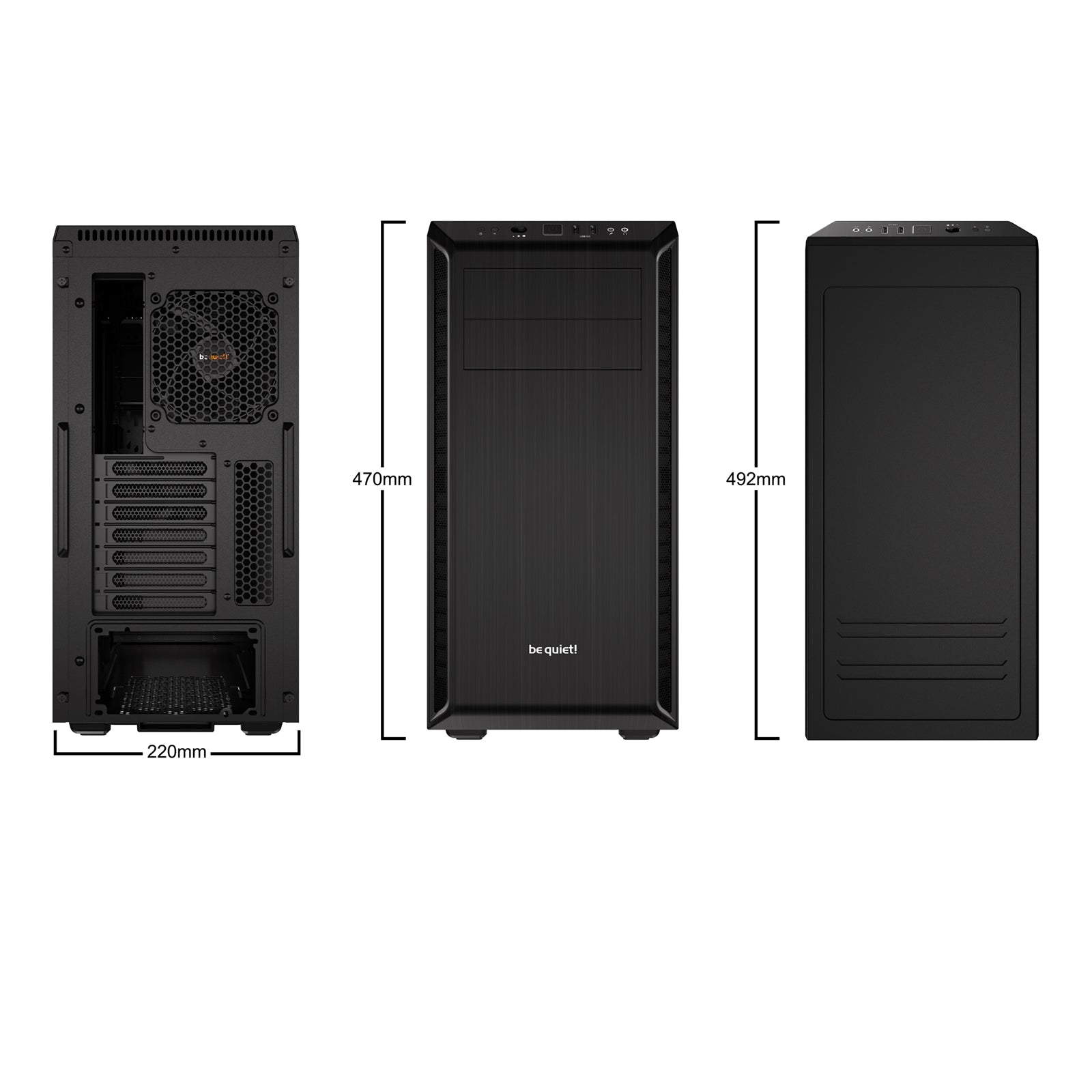 be quiet! Pure Base 600 Case, Black, MId Tower, 2 x USB 3.2 Gen 1 Type-A, 3 x Pure Wings 2 Black PWM Fans Included, Completely Sound Insulated with Dampening Materials, Adjustable Top Cover Vent