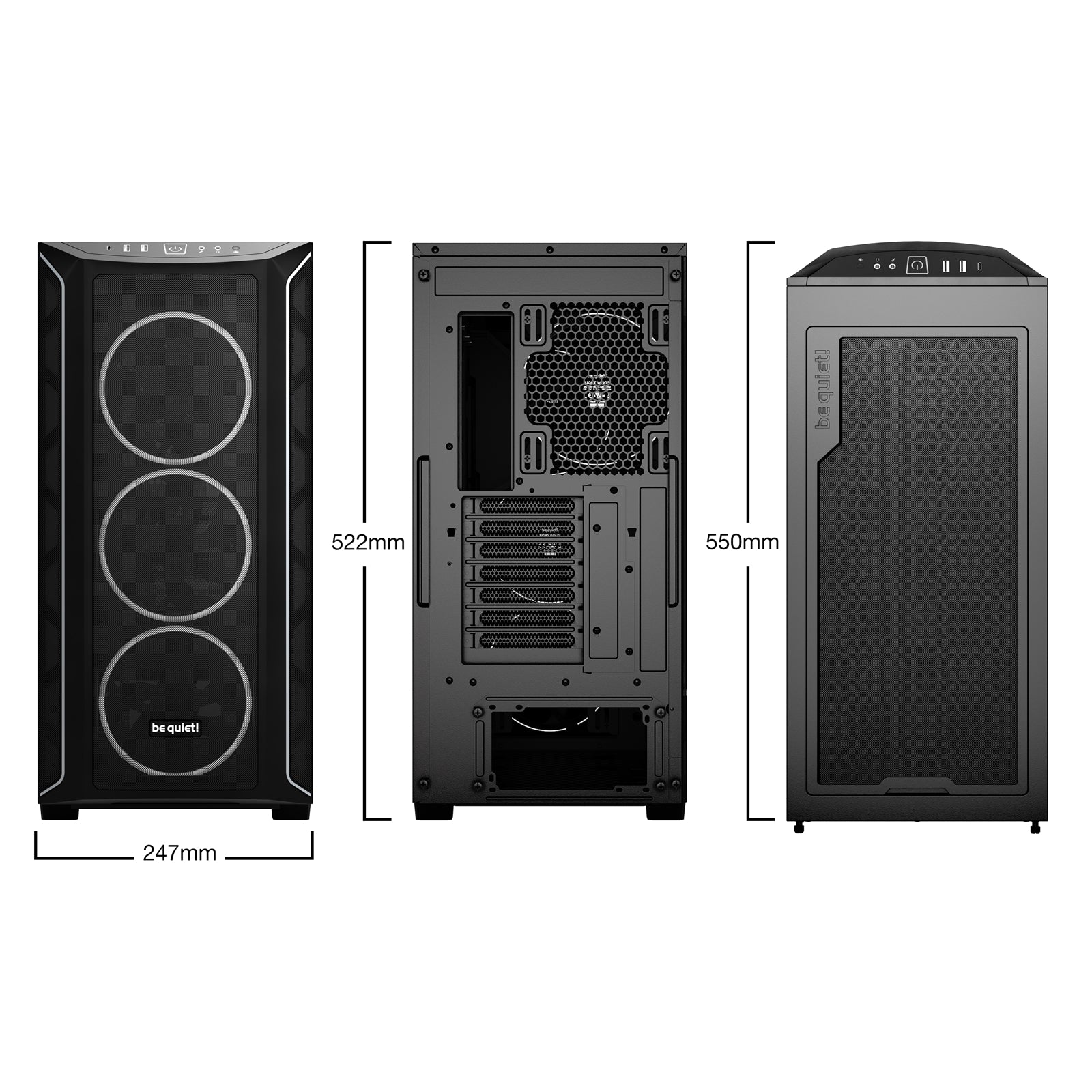 be quiet! Shadow Base 800 FX ARGB Black Mid Tower Chassis, Addressable RGB LEDs, 4x 140mm Fans, mITX/mATX/ATX/EATX - North East Peripherals Ltd