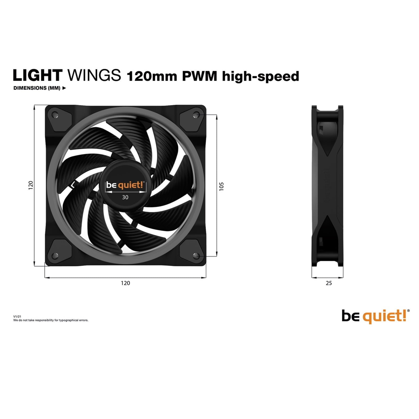 be quiet! Light Wings PWM High Speed Addressable RGB Fan, 120mm, 2500RPM, 4-Pin PWM Fan & 3-Pin ARGB Connectors, Black Frame, Black Blades, ARGB Lighting on Front & Rear - North East Peripherals Ltd