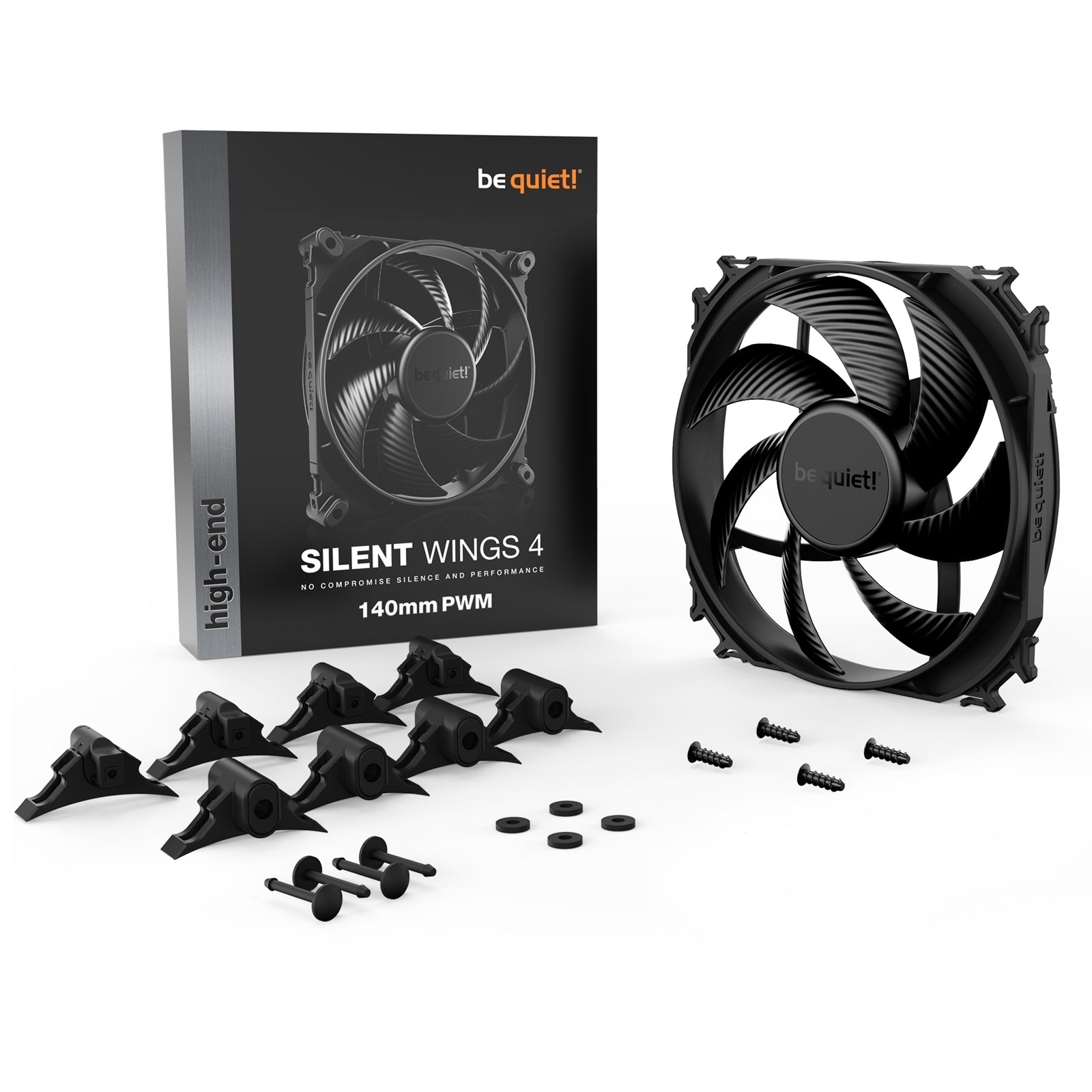 be quiet! Silent Wings 4 PWM Black Fan, 140mm, 1100RPM, 4-Pin PWM Fan Connector, Black Frame, Black Blades, Optimized Fan Blades for High End Performance, 2 Mounting Options - North East Peripherals Ltd