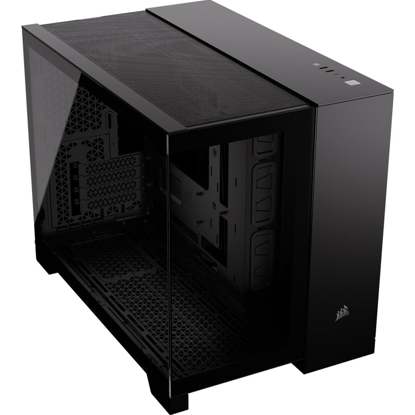 Corsair 2500X Dual Chamber Gaming Case w/ Glass Side & Front, Micro ATX, Mesh Panels, USB-C, Asus BTF Compatible, Black