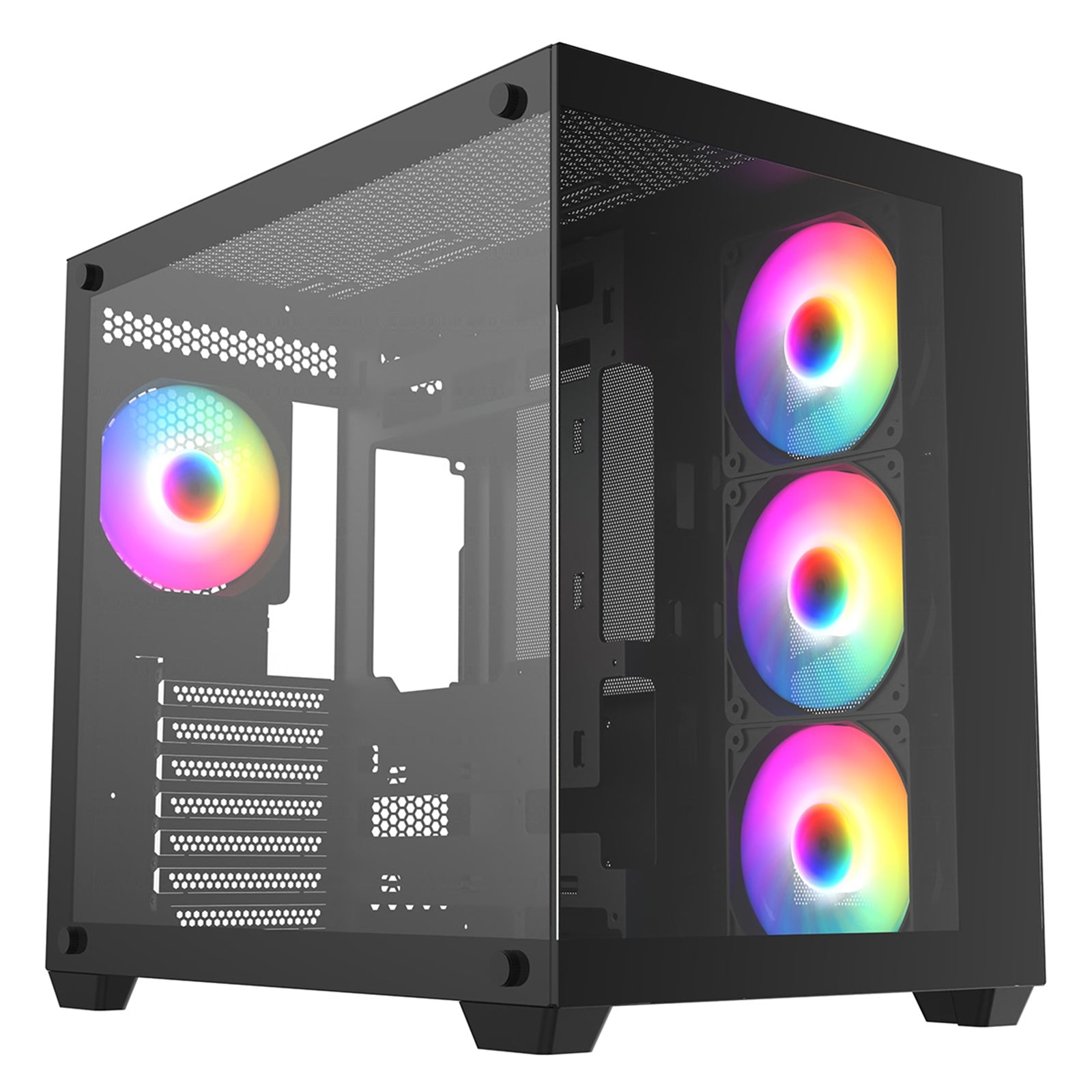 CRONUS Pallas Case, Gaming, Black, Mid Tower, 1 x USB 3.0 / 2 x USB 2.0, Tempered Glass Front & Side Window Panels, RGB LED Fans, ATX, Micro ATX, Mini-ITX, Stealth Motherboard Compatible