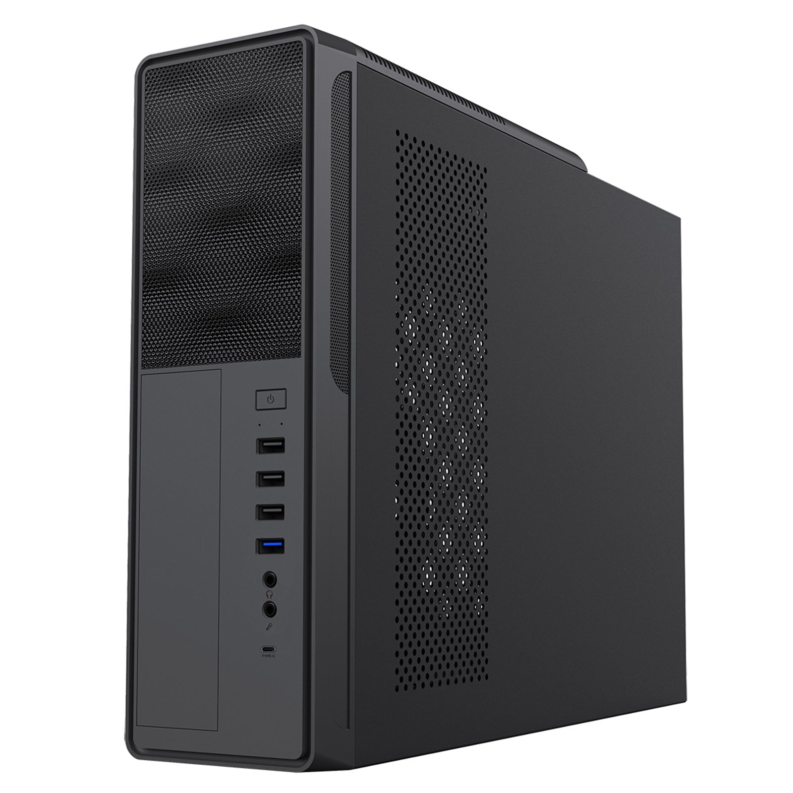 CiT S014C Black Slim Micro ATX/ITX Desktop Case with 300W Power Supply, USB 2.0, USB 3.0 Type-A & Type-C Ports