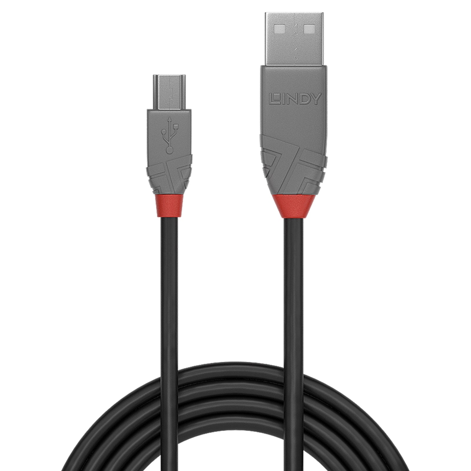 Lindy 36722 1m USB-A (M) 2.0 To USB Mini-B (M) 2.0 Anthra Line 480Mbps Cable - Black