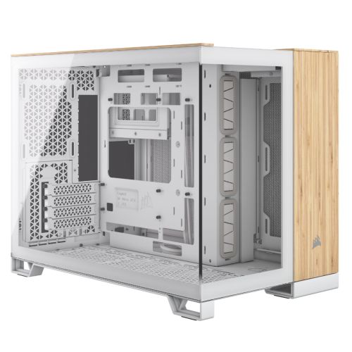 Corsair 2500X Dual Chamber Gaming Case w/ Glass Side & Front, Micro ATX, Mesh Panels, USB-C, Asus BTF Compatible, White/Bamboo Wood - North East Peripherals Ltd