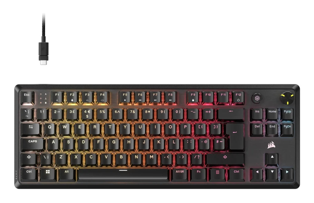 Corsair K70 CORE TKL RGB Mechanical Gaming Keyboard, USB, Red Linear Switches, Sound Dampening, Rotary Dial, Aluminium Top Plate, Black