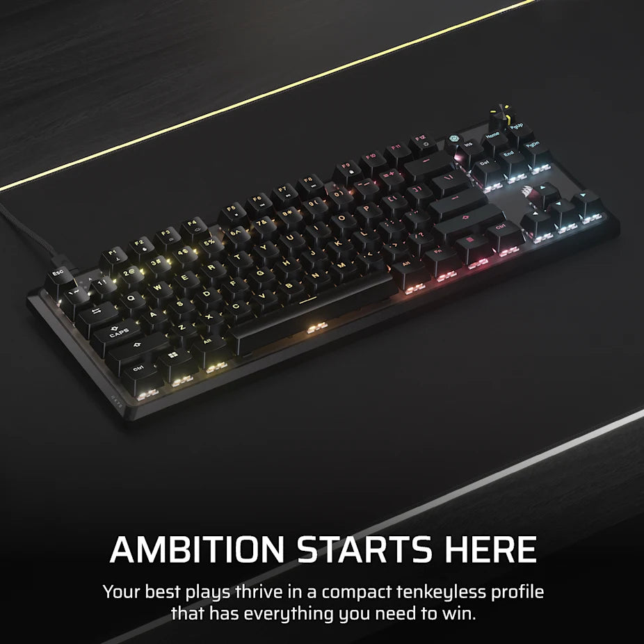 Corsair K70 CORE TKL RGB Mechanical Gaming Keyboard, USB, Red Linear Switches, Sound Dampening, Rotary Dial, Aluminium Top Plate, Black